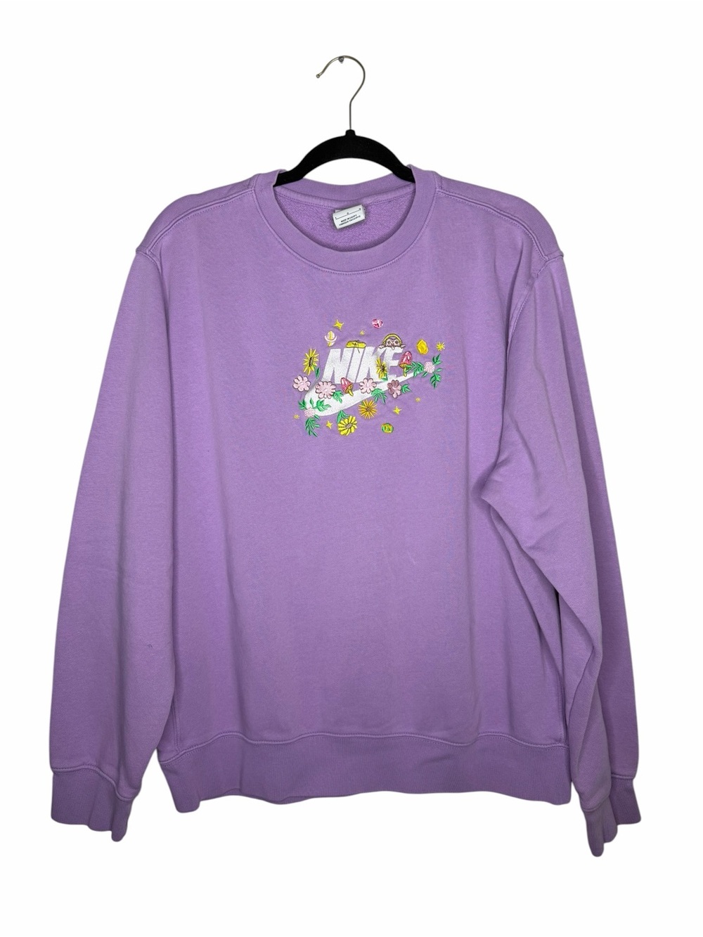 NIKE / Rare Floral Mushroom Embroidered Sweatshirt Purple Fleece Crewneck / L